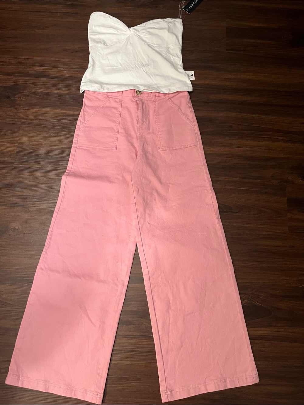 NWT Pink Jeans Wide Leg & White Madden Girl Tube Top